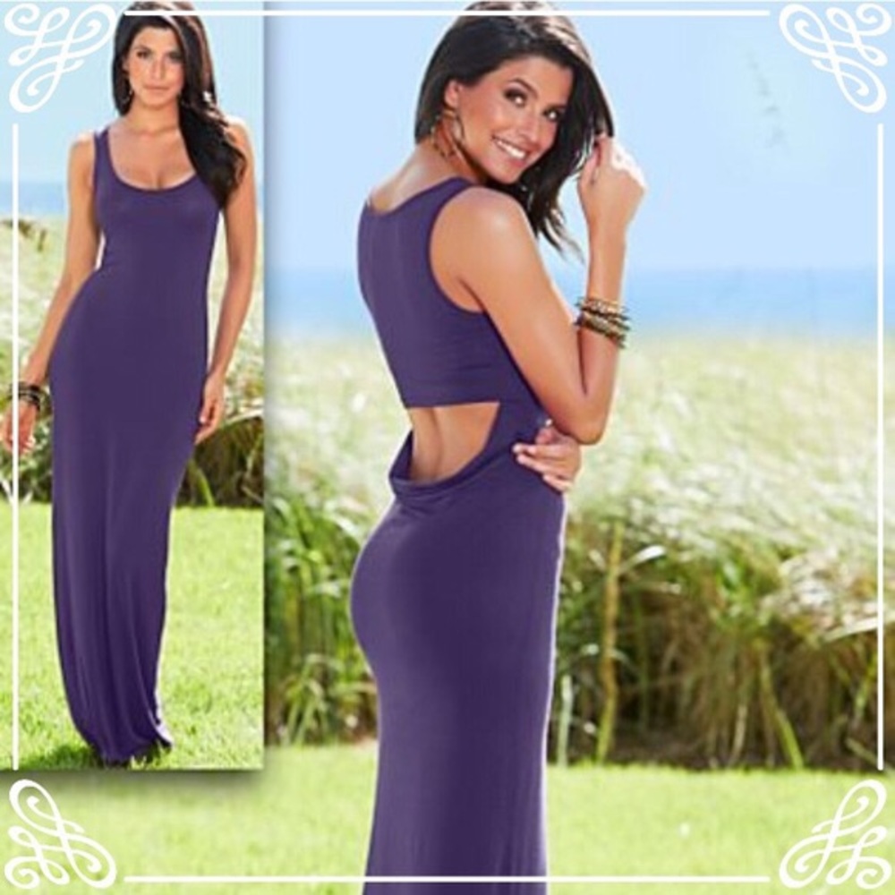 Purple, open back maxi dress from Venus